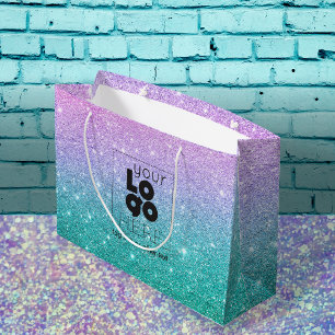 Grand Sac Cadeau Votre logo Mermaid Ombre Parties scintillant papie