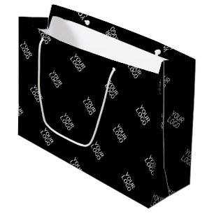 Grand Sac Cadeau Votre logo simple motif de logo répétitif Noir
