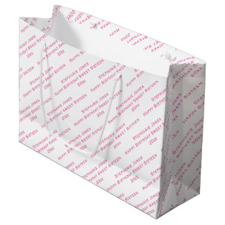 Grand Sac Cadeau Votre Motif De Texte Tout En Presse Rose/Blanc