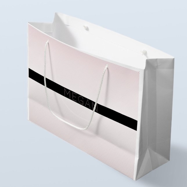 Grand Sac Cadeau Votre nom | Blanc fin et Rose subtil Ombre Stripes (Créateur téléchargé)