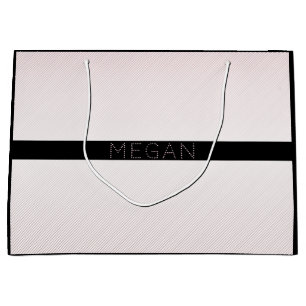 Grand Sac Cadeau Votre nom Blancs minces et Roses Ombre Stripes #