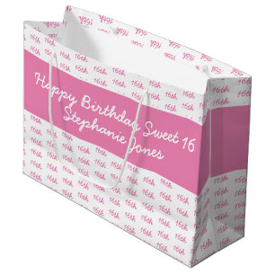 Grand Sac Cadeau Votre numéro d'âge Motif - rose et blanc