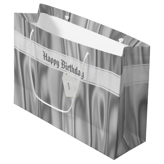 Grand Sac Cadeau Votre texte : Elégant Joyeux Anniversaire Silver S (Devant Angle)