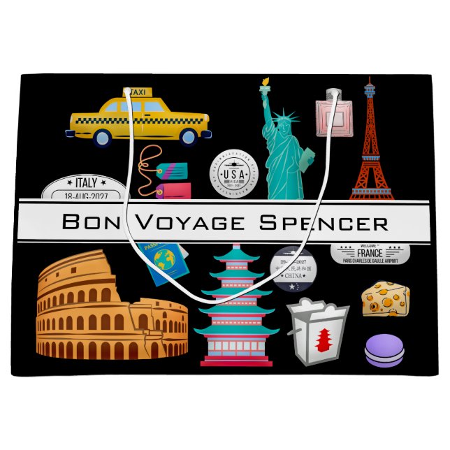Grand Sac Cadeau Voyage dans le monde personnalisé (Devant)