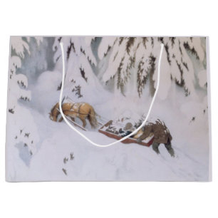 Grand Sac Cadeau Voyage d'hiver à travers la neige à Noël