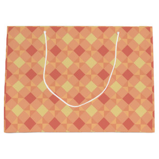 Grand Sac Cadeau Warm Geometric Diamond Pattern in Peach & Terracot