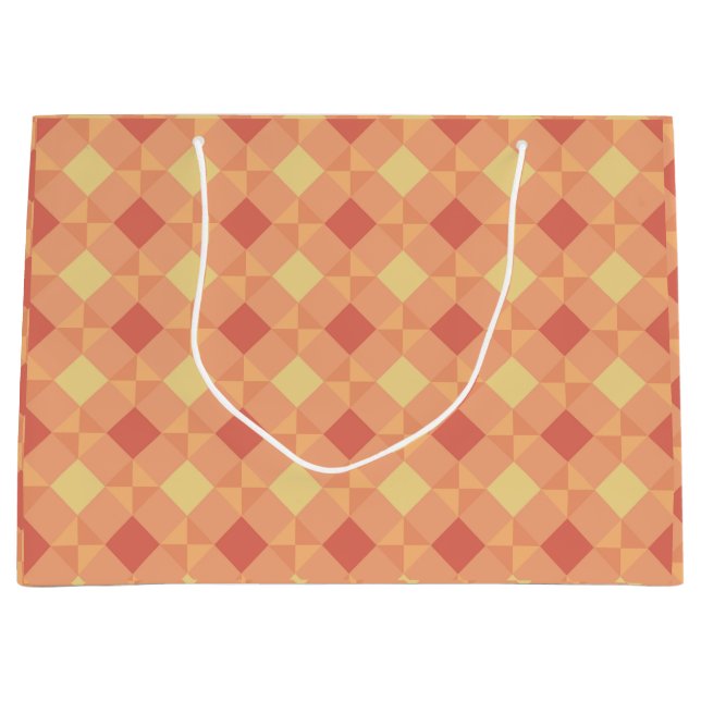 Grand Sac Cadeau Warm Geometric Diamond Pattern in Peach & Terracot (Devant)