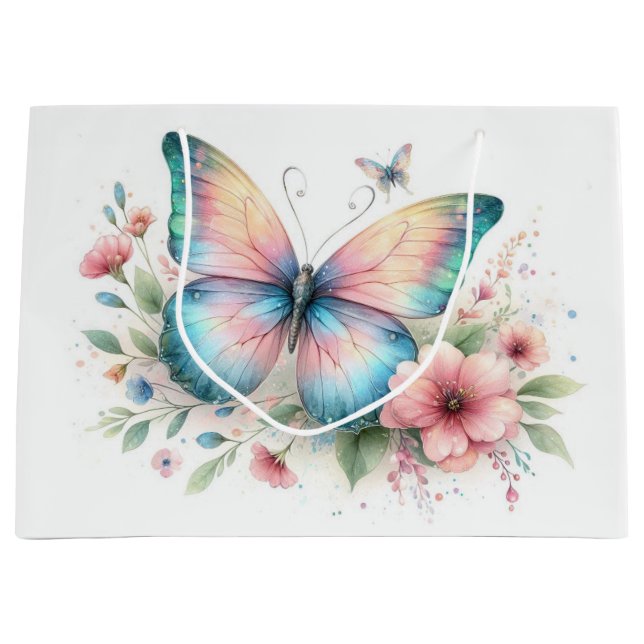 Grand Sac Cadeau Watercolor Butterfly Floral Gift Bag (Devant)