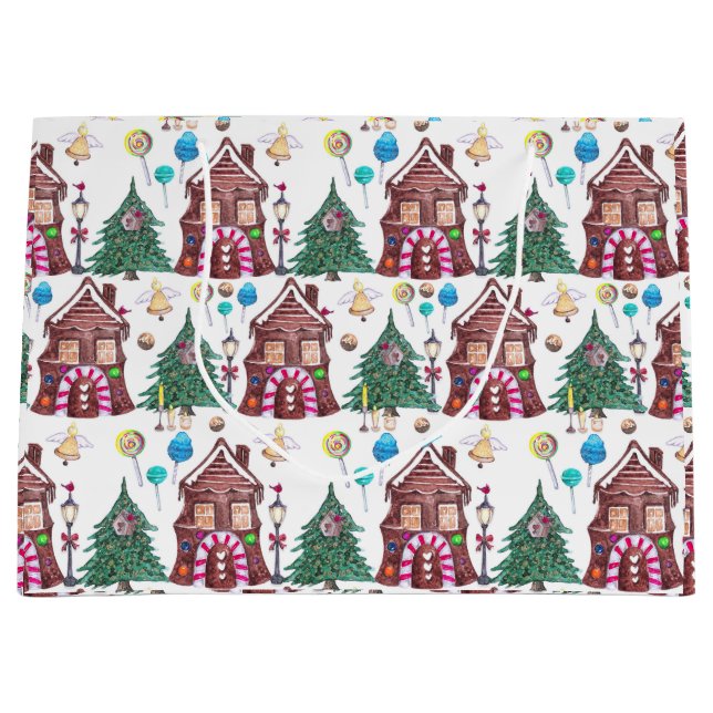 Grand Sac Cadeau Watercolor Christmas Wonderland Motif (Devant)