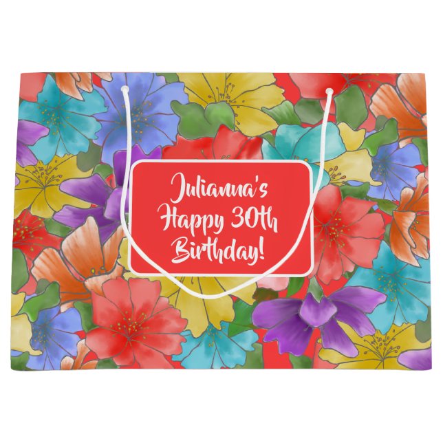 Grand Sac Cadeau Watercolor Floral 30th Birthday (Devant)