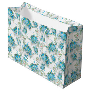Grand Sac Cadeau Watercolor Sea Turtle Beach Noël
