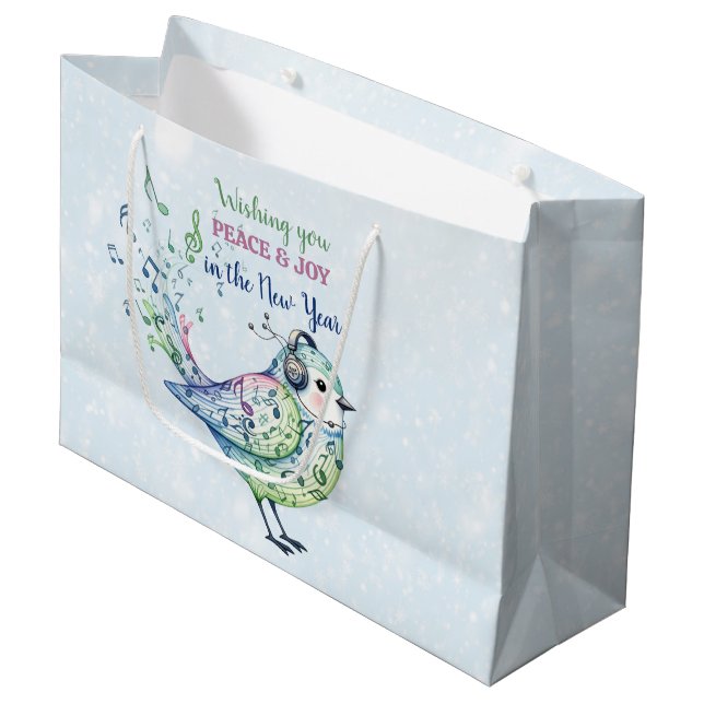 Grand Sac Cadeau Watercolor Songbird Sending Christmas Wishes (Devant Angle)