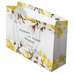 Grand Sac Cadeau Watercolor Yellow et White Magnolia Blossom