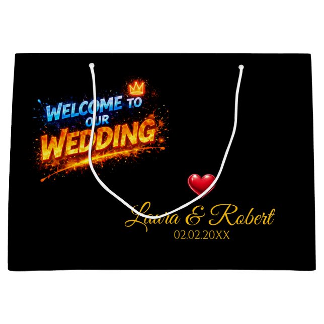 Grand Sac Cadeau Wedding Welcome Sign – Personalized Names & Date (Devant)