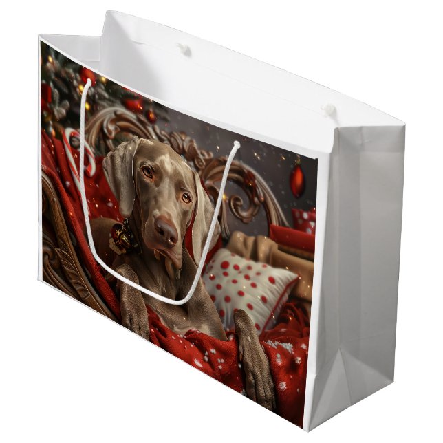 Grand Sac Cadeau Weimaraner Chien Festif de Noël (Devant Angle)