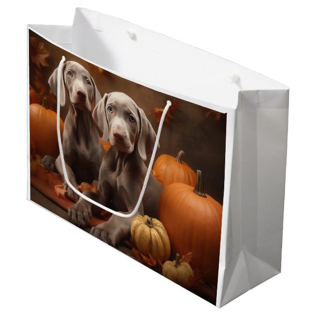 Grand Sac Cadeau Weimaraner Chiot Automne Citrouille délice (Devant Angle)