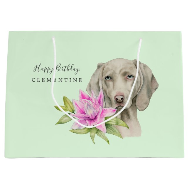 Grand Sac Cadeau Weimaraner Dog and Lily Watercolor| Anniversaire (Devant)