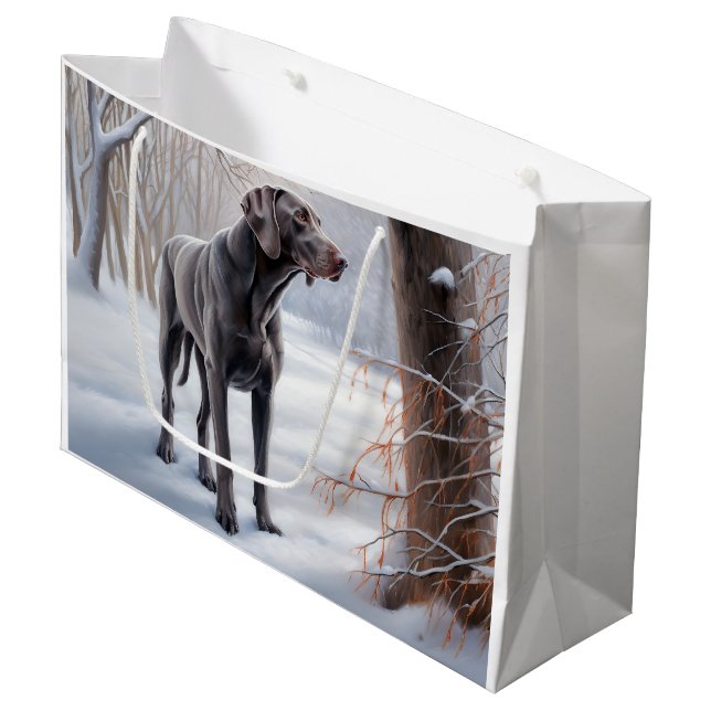 Grand Sac Cadeau Weimaraner Laisser Neige Noël (Devant Angle)