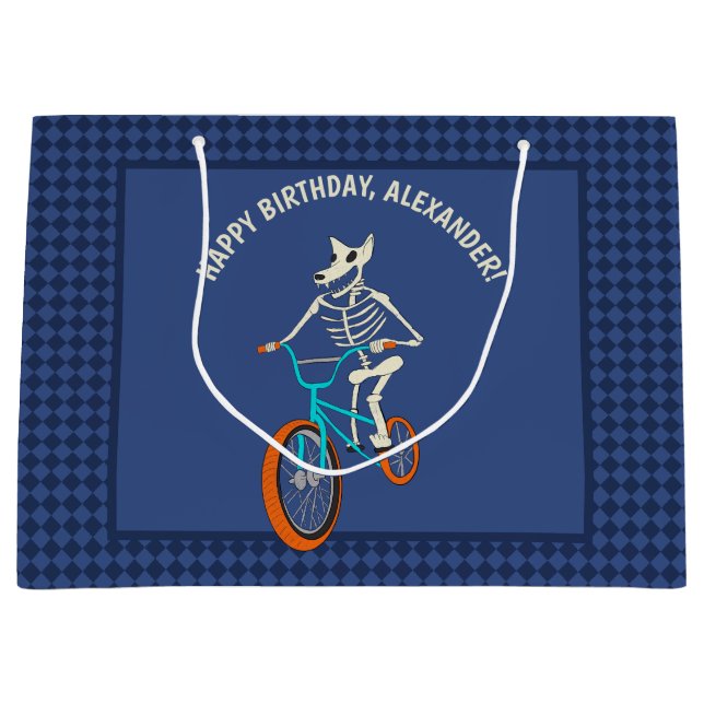 Grand Sac Cadeau Werewolf Skeleton on a BMX Bike Boys Birthday (Devant)