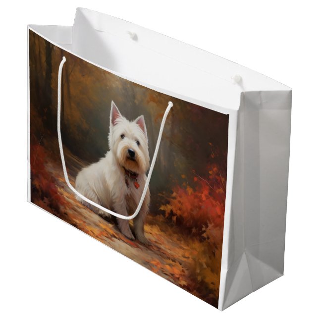 Grand Sac Cadeau West Highland White Terrier à l'automne Leaves aut (Devant Angle)