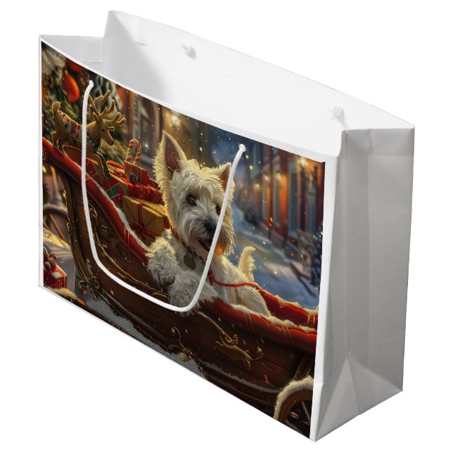 Grand Sac Cadeau West Highland White Terrier Chien Festif de Noël (Devant Angle)