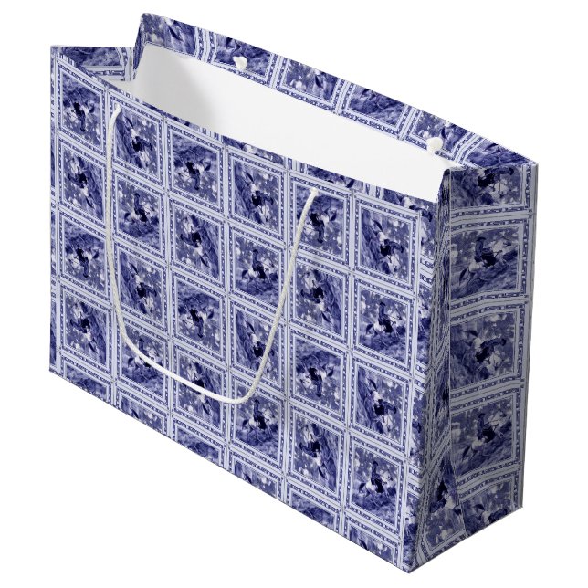 Grand Sac Cadeau Western Denim Blue Delft Tile  (Devant Angle)