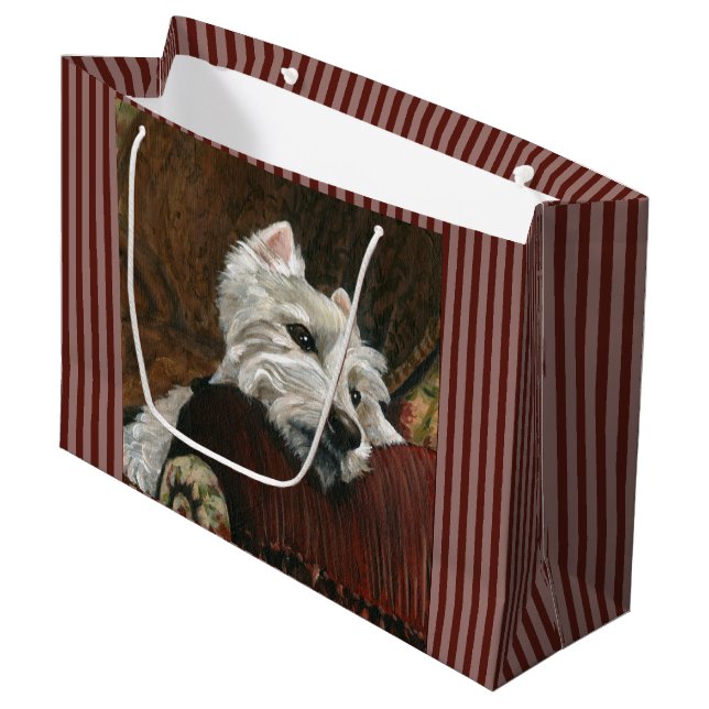 Grand Sac Cadeau Westie sur canapé (Devant Angle)