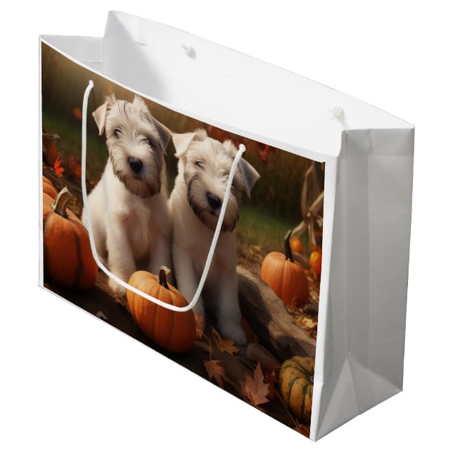 Grand Sac Cadeau Wheaten Terrier chiot Automne Citrouille délice (Devant Angle)