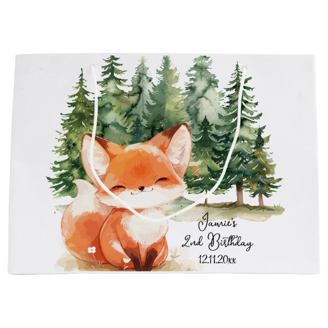 Grand Sac Cadeau Whimsal Woodland Fox 2e anniversaire (Devant)