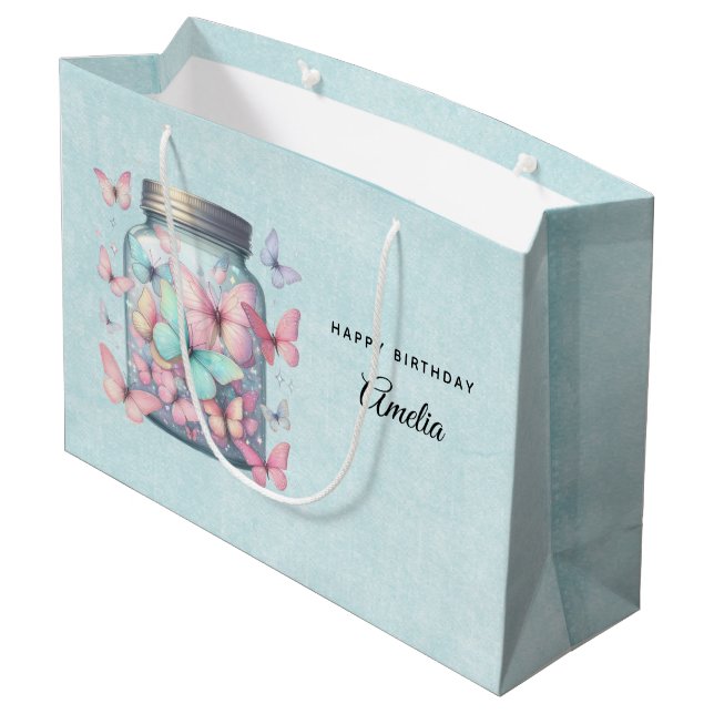 Grand Sac Cadeau Whimsical Butterflies in a Jar Birthday (Dos Angle)