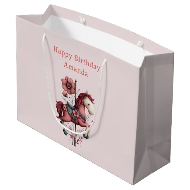 Grand Sac Cadeau Whimsical Carousel Horse Image Birthday (Dos Angle)