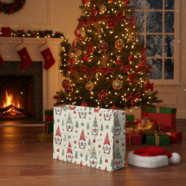 Grand Sac Cadeau Whimsical Christmas Gnome Gift Bag (Créateur téléchargé)