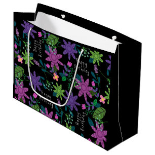 Grand Sac Cadeau Whimsical Colorful Floral Joyeux Anniversaire