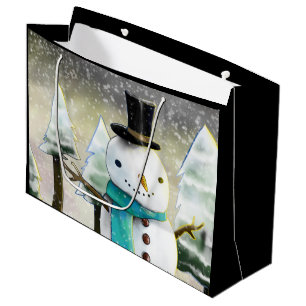 Grand Sac Cadeau Whimsman de neige en Dessin de Noël d'hiver