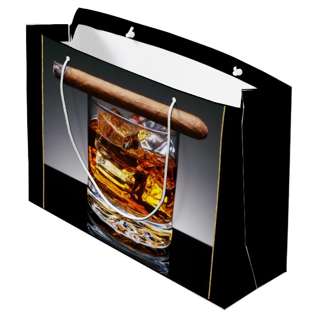 Grand Sac Cadeau Whiskey et cigare Mans Black Gold Classy (Dos Angle)