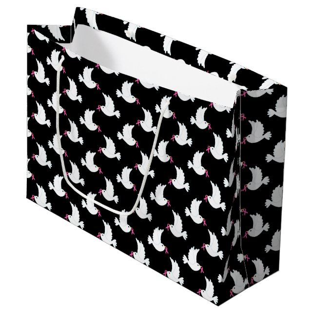 Grand Sac Cadeau White Bird Breast Cancer Awareness Pattern (Devant Angle)