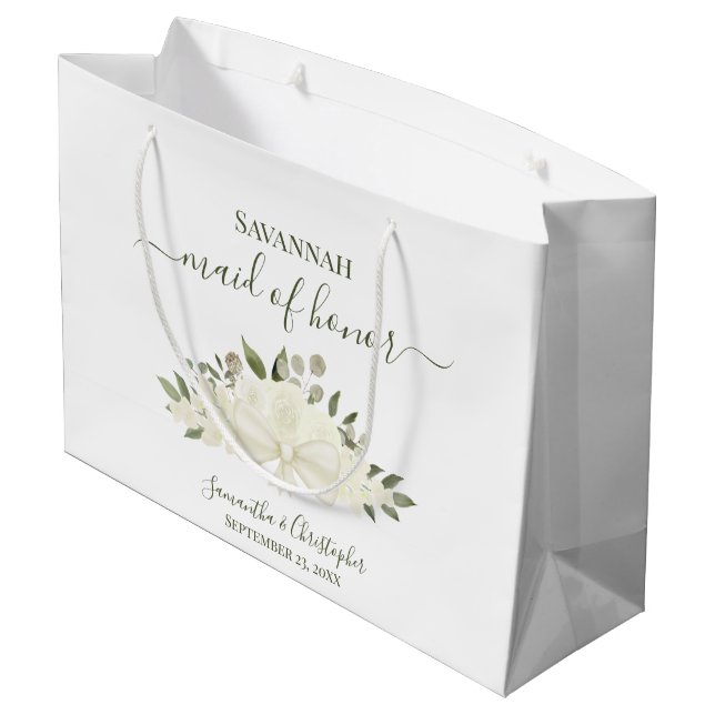 Grand Sac Cadeau White Boho Roses Bouquet Wedding Maid of Honor (Dos Angle)