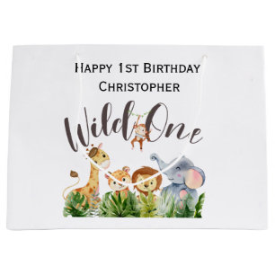 Grand Sac Cadeau Wild One Jungle Safari Animaux 1er Anniversaire