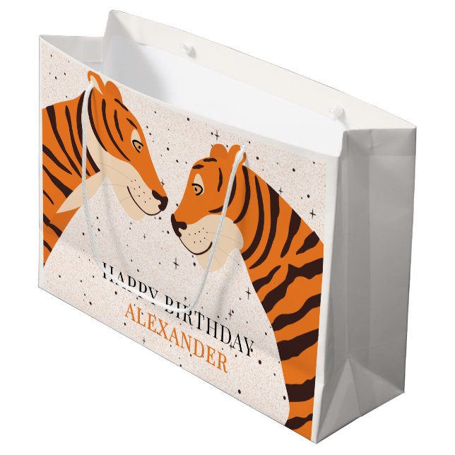 Grand Sac Cadeau Wild One Safari Tiger Joyeux anniversaire (Devant Angle)
