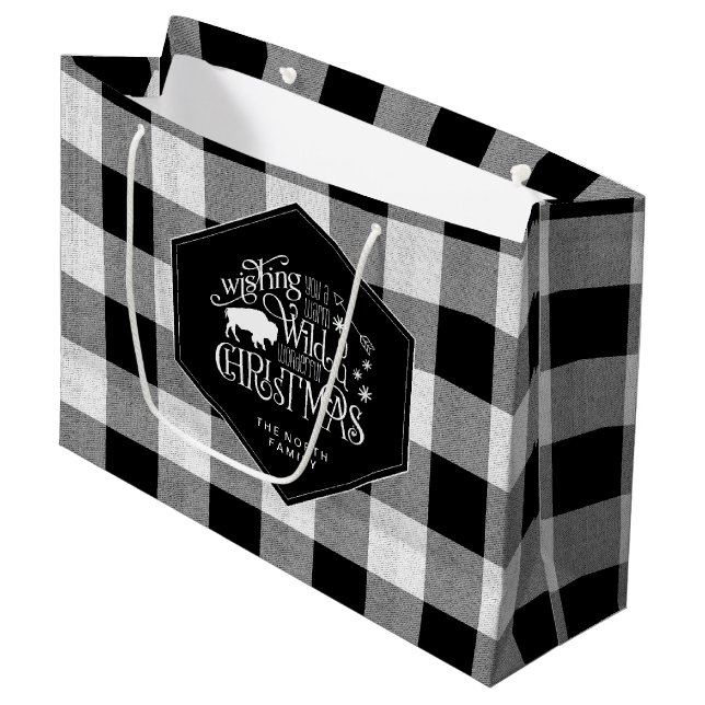 Grand Sac Cadeau Wild Wonderful Christmas Black Buffalo Plaid ID604 (Devant Angle)