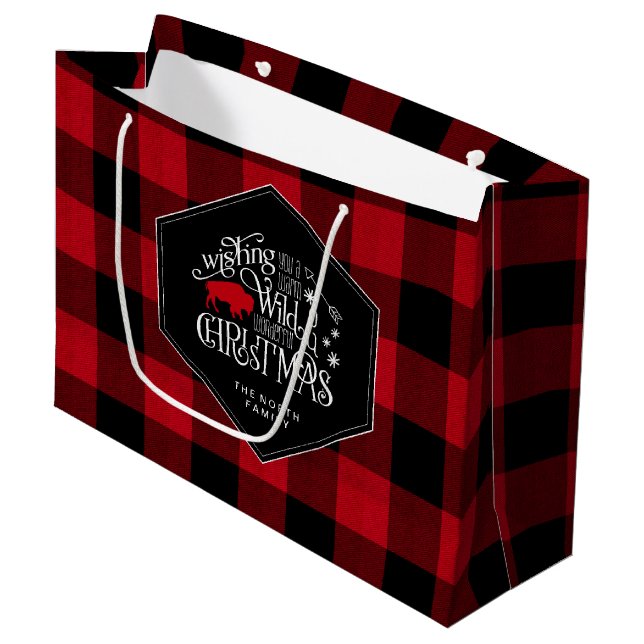 Grand Sac Cadeau Wild Wonderful Christmas Red Buffalo Plaid ID604 (Devant Angle)
