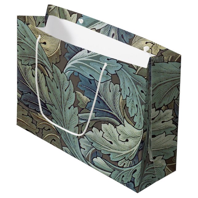 Grand Sac Cadeau William Morris Acanthus Sage Fleur Floral Botaniqu (Devant Angle)