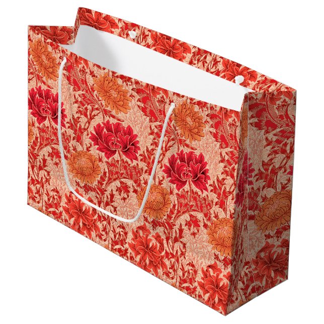Grand Sac Cadeau William Morris Chrysanthemums, Coral Orange (Devant Angle)