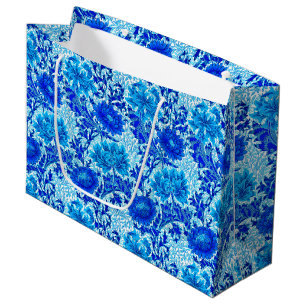 Grand Sac Cadeau William Morris Chrysanthemums Nuances de Denim Blu
