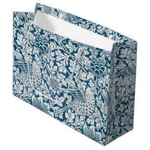 Grand Sac Cadeau William Morris Fleurs Vintages Oiseaux Bleu Blanc