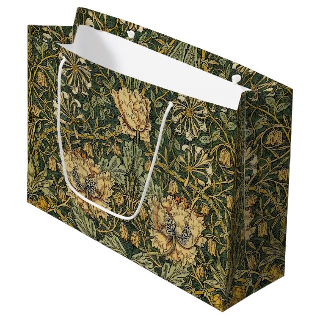 Grand Sac Cadeau William Morris Honeysuckle Vert Floral (Devant Angle)