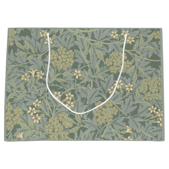 Grand Sac Cadeau William Morris Jasmine Bleu Vert Art Botanique (Devant)
