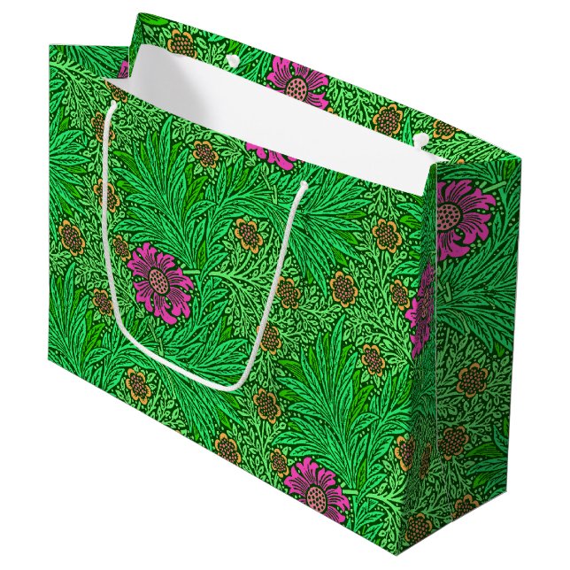 Grand Sac Cadeau William Morris Marigold, Emerald Green & Fuchsia (Devant Angle)