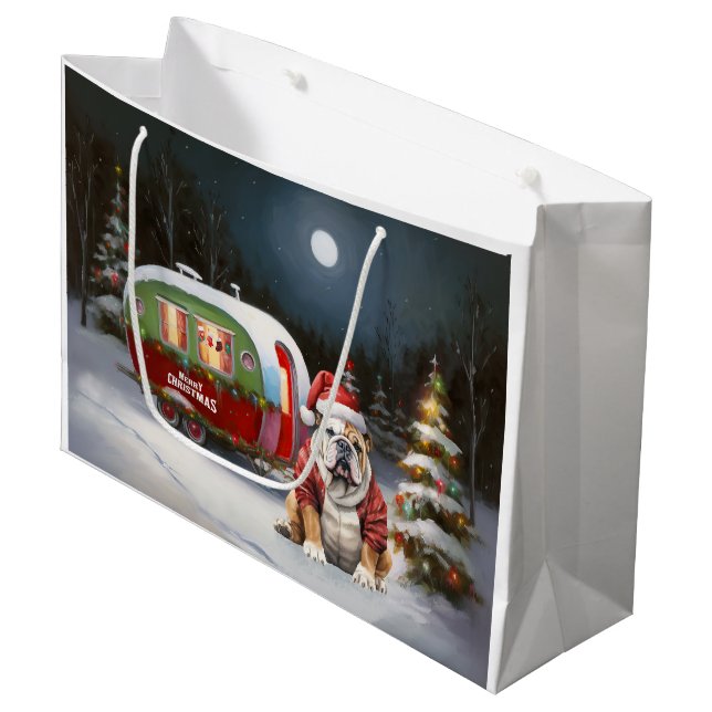 Grand Sac Cadeau Winter Bulldog Caravan Christmas Adventure (Devant Angle)