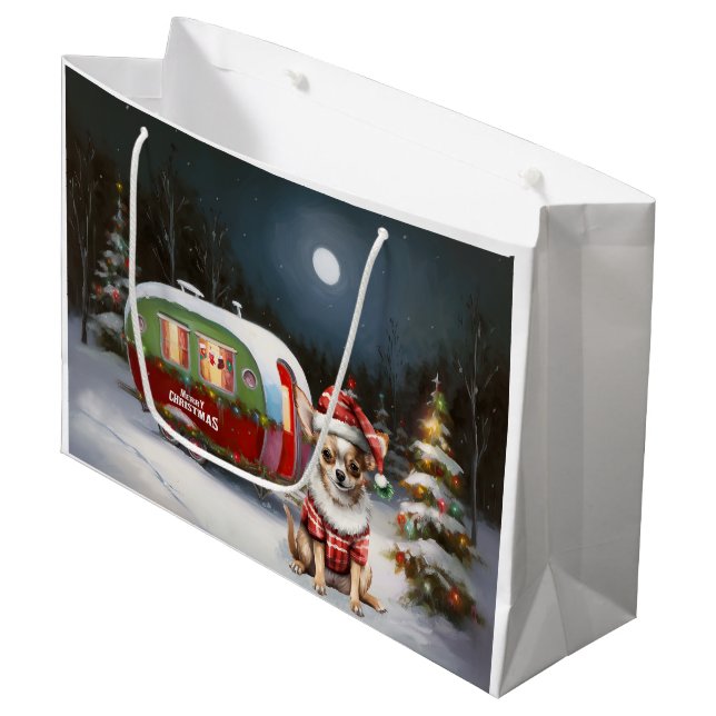 Grand Sac Cadeau Winter Chihuahua Caravan Christmas Adventure (Devant Angle)